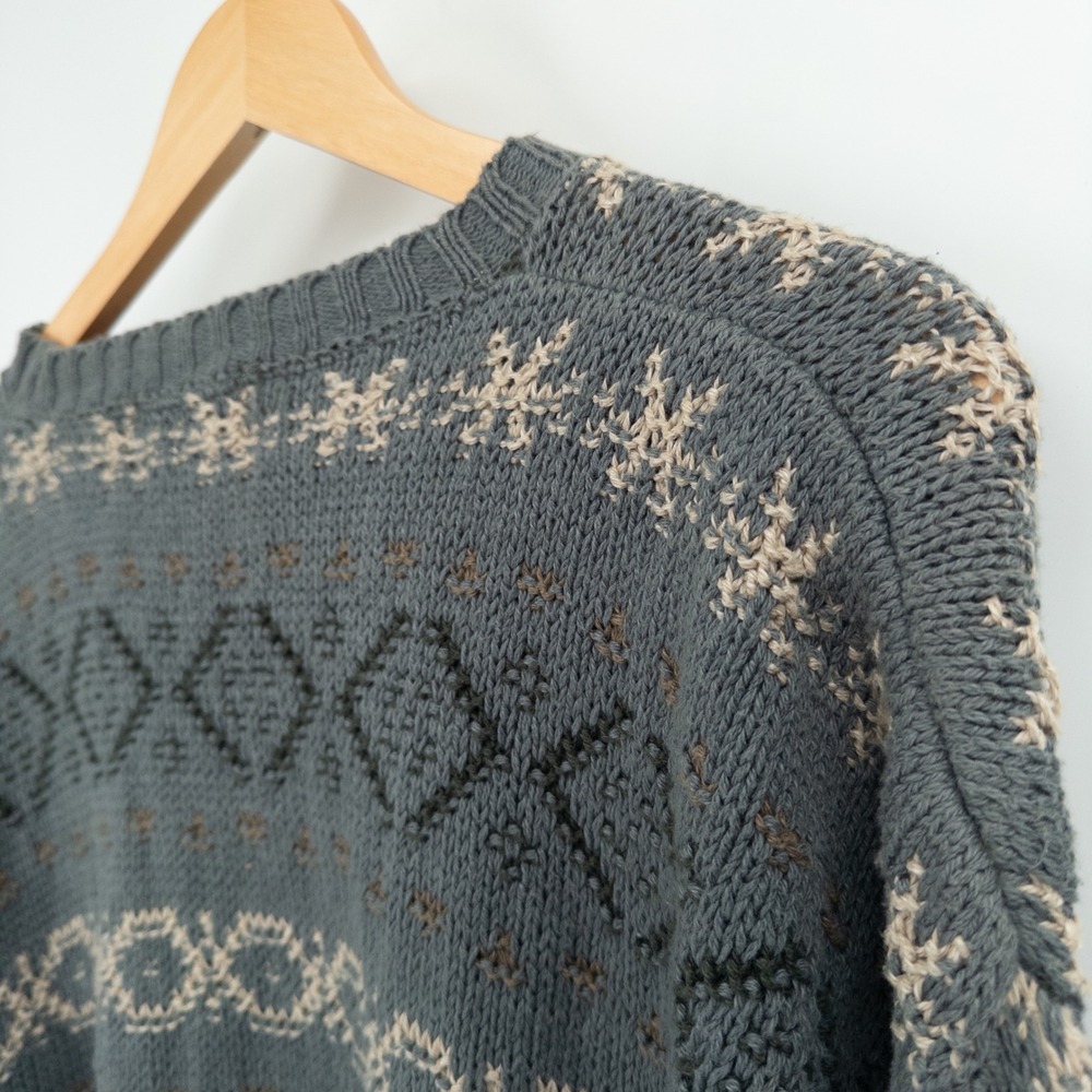 Vintage Eddie Bauer Knit Sweater Mens Large 90s Oversized Fair Isle Grandpa Gray - Picture 10 of 10